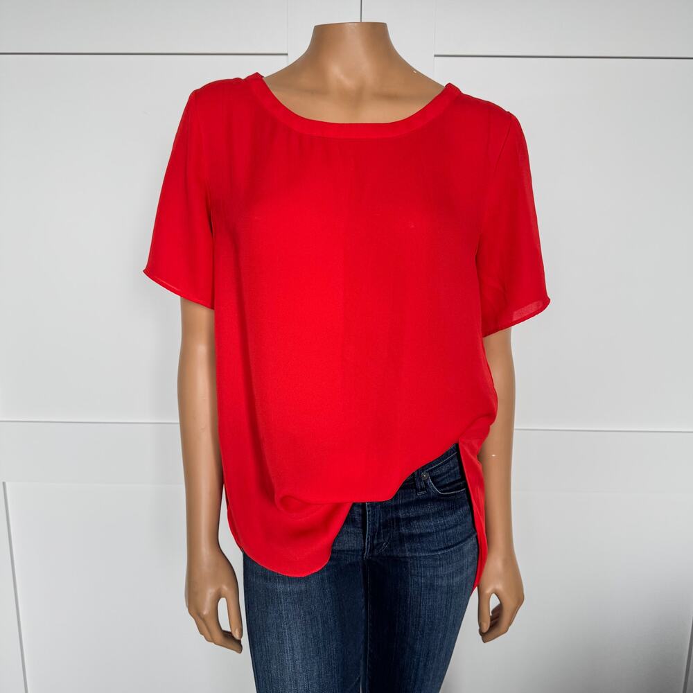 Banana Republic Women’s Medium Poppy Red Relaxed Fit Tunic Blouse, High Low Hem